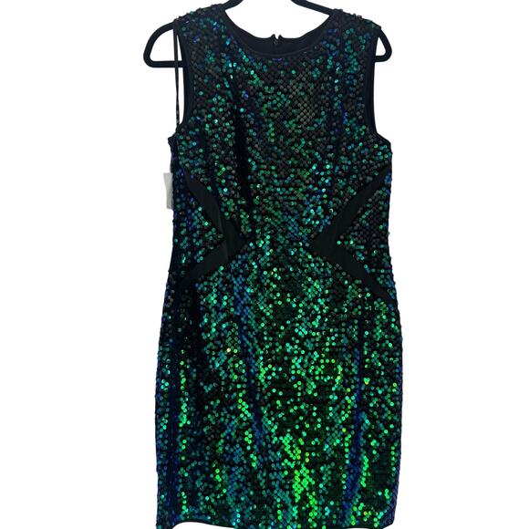 Sho by Tadashi Shoji Iridescent Green Sequin Cutout Dress Size XL NWT - Picture 5 of 9